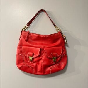 Coach Vibrant Red Shoulder Bag with Gold Accents